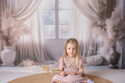 Avezano Printemps Bohème Rideau Blanc Fenêtres Toile De Fond Photographie Fête Des Mères