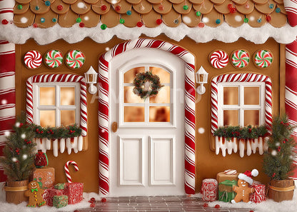 Avezano Snow Gingerbread House Christmas Photography Backdrop