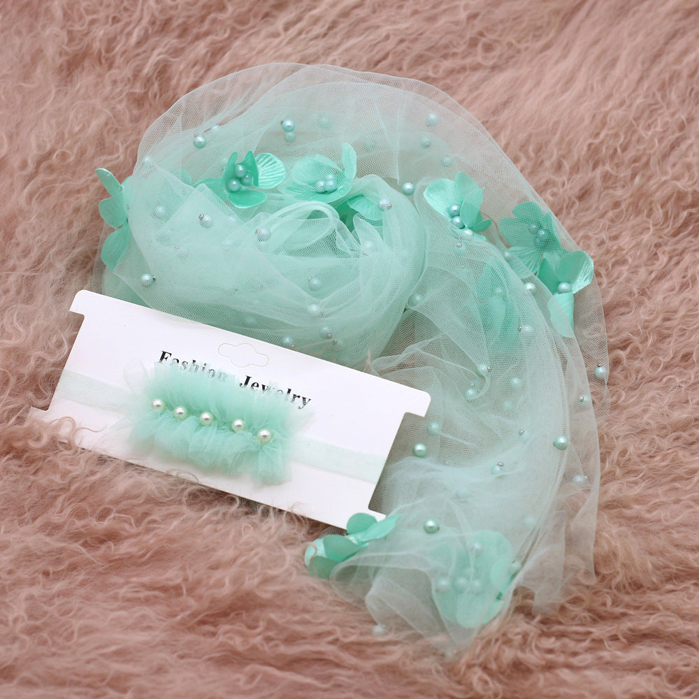 Avezano Newborn Chiffon Wrap With Pearl Headpiece Photography Prop Set