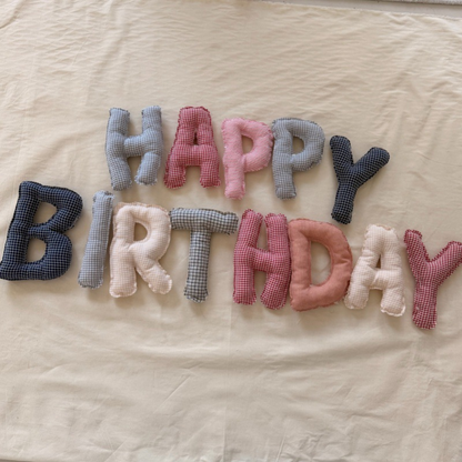 Avezano Pink Colorful Plaid Cloth Birthday Letter Signs Photography Props