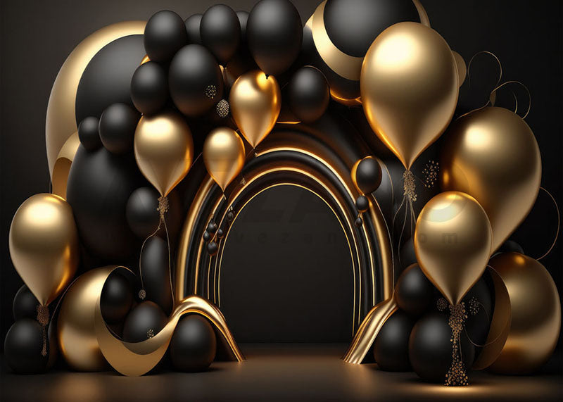 Avezano Black-gold Balloon Arch Birthday Party Photography Background