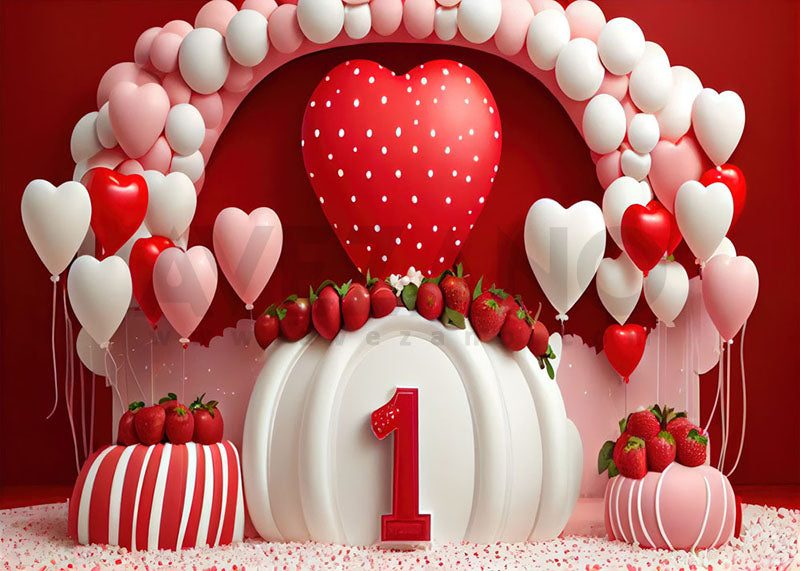 Avezano First Birthday Strawberry Love Balloon Party Photography Background