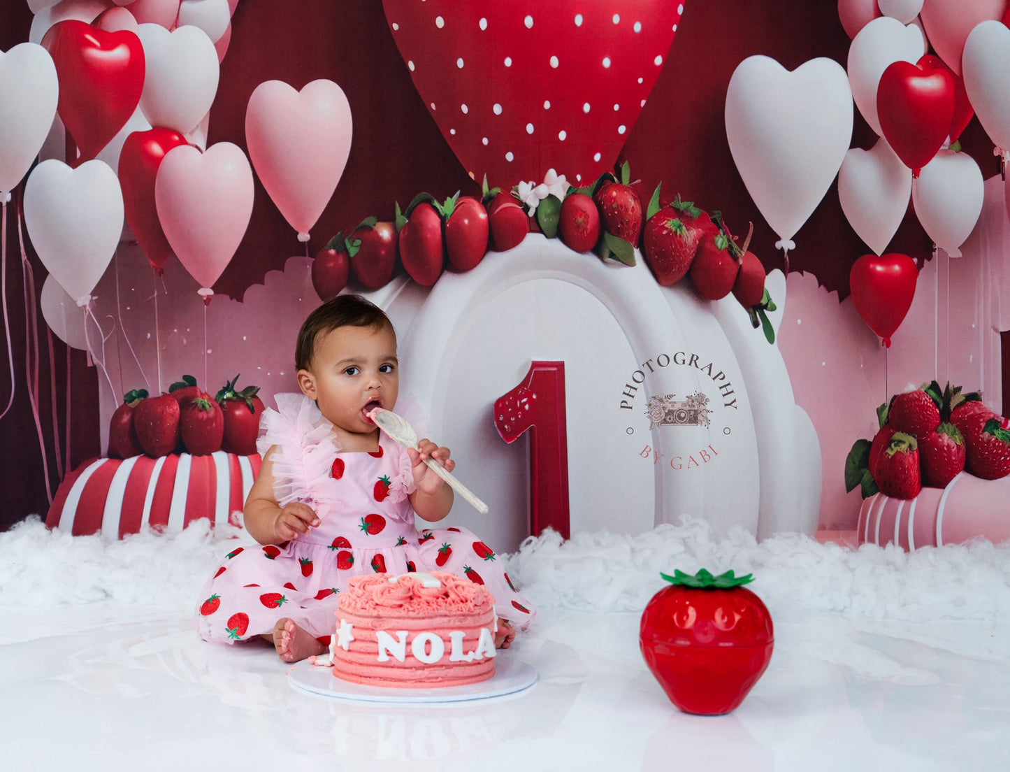 Avezano Premier Anniversaire Fraise Amour Ballon Fête Photographie Fond