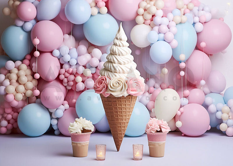Avezano Pink Ice Cream and Balloons Party Photography Background
