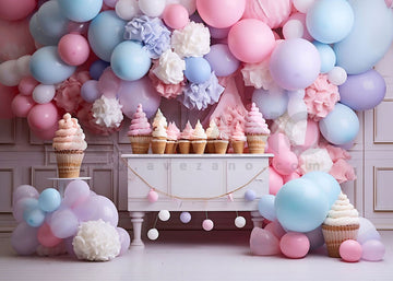 Avezano Ice Cream and Balloons Party Photography Background