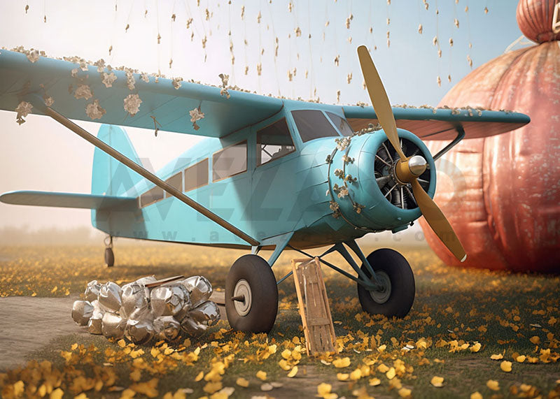 Photographie d'arrière-plan du petit avion bleu d'Avezano