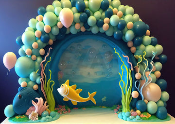 Avezano Green Balloon Arch Undersea Theme Photography Background