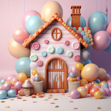 Avezano Balloon Party Cookie House Photography Backdrop