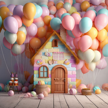Avezano Balloon Party Cookie House Birthday Photography Backdrop