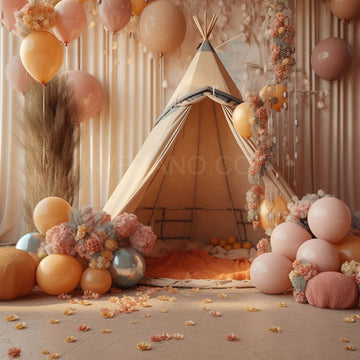 Avezano Balloons and Tents Bohemia Kid Birthday Photography Backdrop