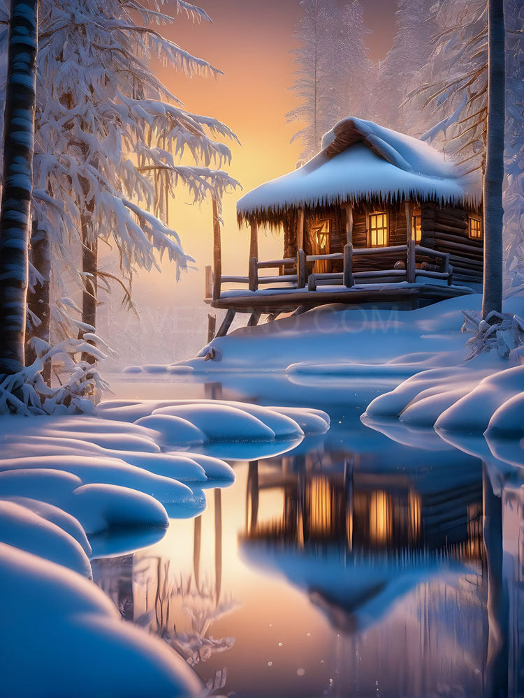 Avezano Winter Snow Cabin Photography Backdrop