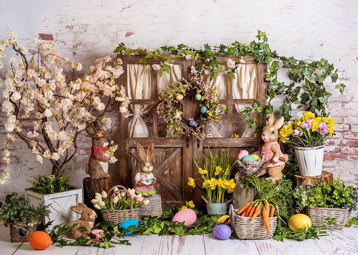 Avezano Spring Easter Flowers Wooden Door Photography Background-AVEZANO