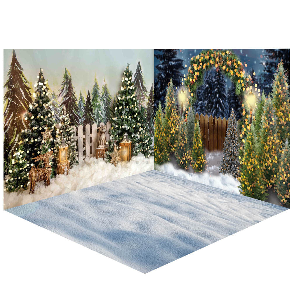 Avezano Winter Christmas Tree and Fences Photography Backdrop Room Set