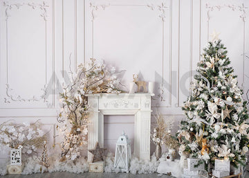 Avezano White Christmas Fireplace Photography Background-AVEZANO