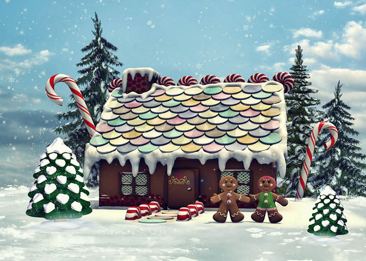 Avezano Christmas Candy House in the Snow Photography Background-AVEZANO