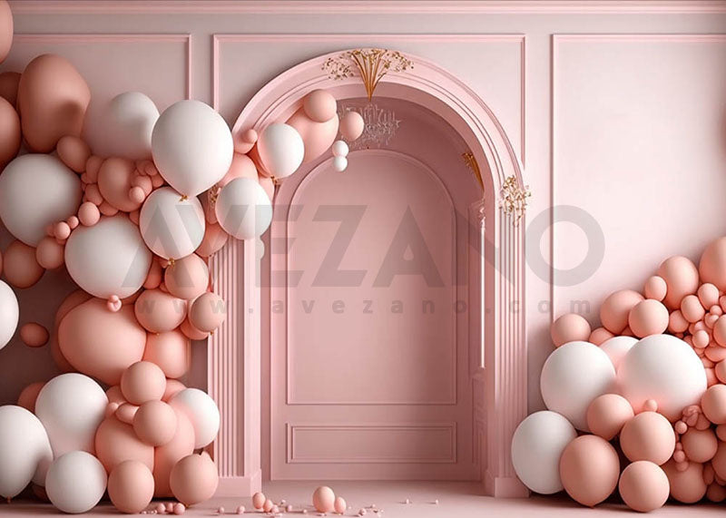 Avezano Pink Balloon Arch Birthday Part Photography Background-AVEZANO