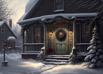 Avezano Christmas Wreath in Front of the Door Photography Background-AVEZANO