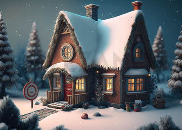 Avezano Snow House Christmas Photography Background-AVEZANO
