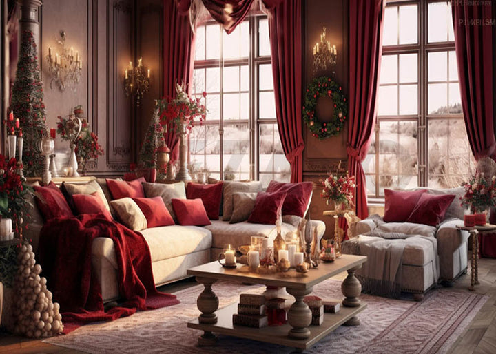 Avezano Christmas Room Decorated Red Photography Background-AVEZANO