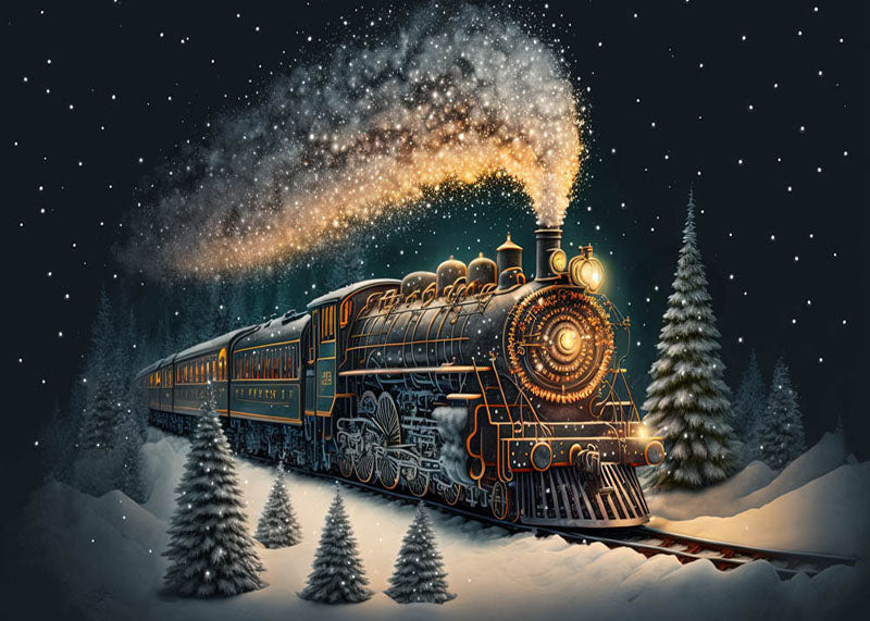 Avezano Trains in the Snow at Night Photography Background-AVEZANO