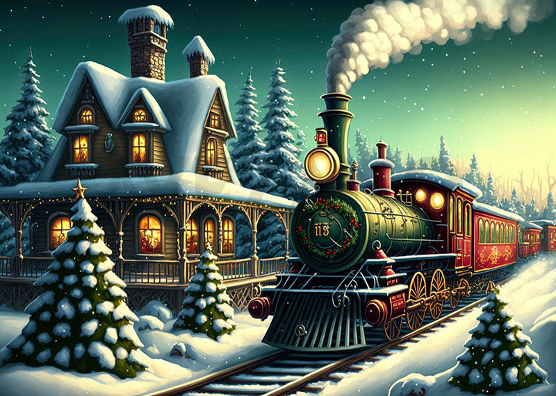 Avezano Christmas Train in the Snow Photography Background-AVEZANO