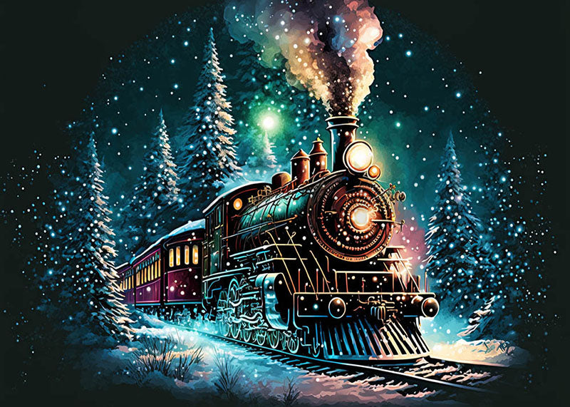 Avezano Train in Deep Forest and Snow Photography Background-AVEZANO