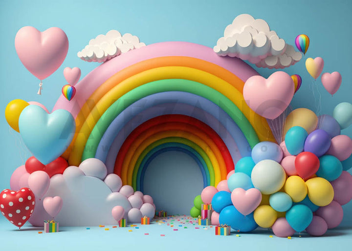 Avezano Rainbow and Balloon Birthday Party Background Photography Background-AVEZANO