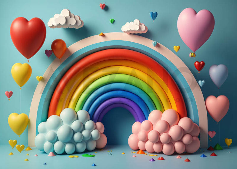 Avezano Birthday Party with Rainbows and Balloons Background Photography Background-AVEZANO