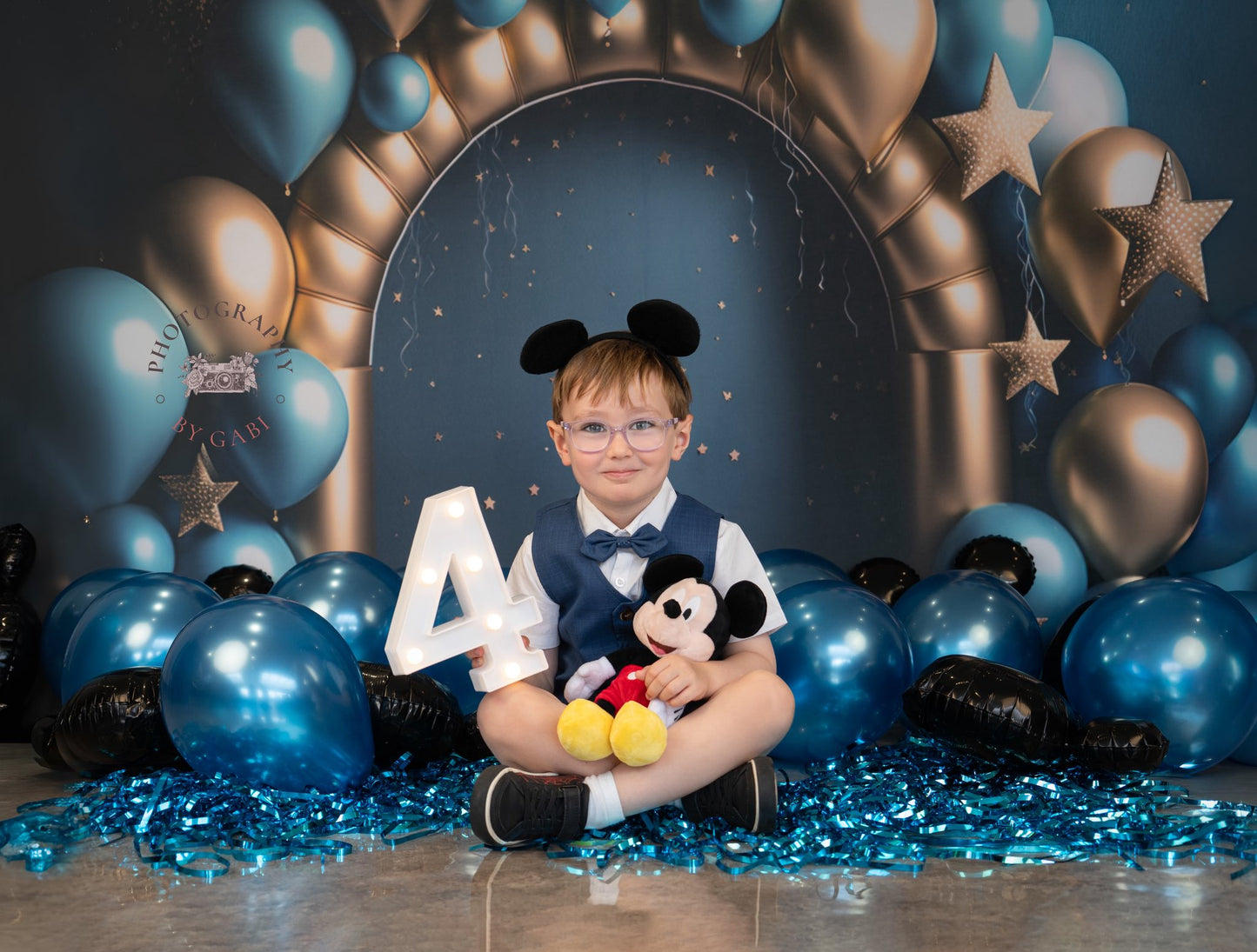 Avezano Gold and Blue Balloon Party Birthday Photography Background