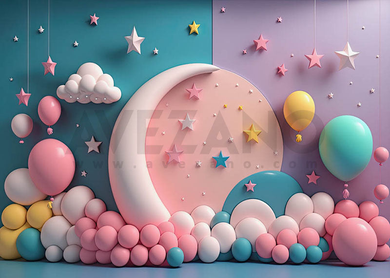 Avezano Stars and Moons Double Color Balloon Party Birthday Photography Background-AVEZANO