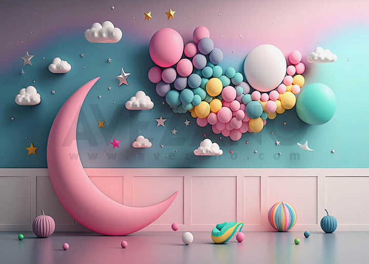 Avezano Pink Moon Balloon Party Birthday Photography Background-AVEZANO