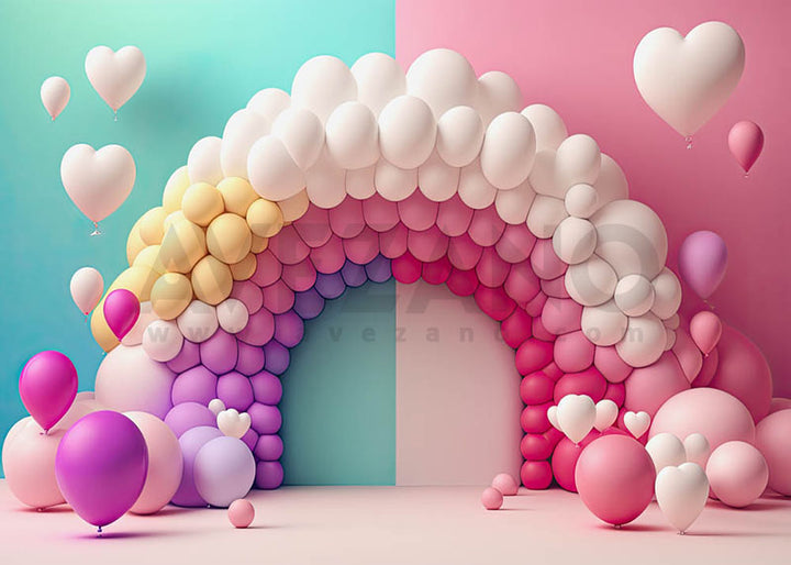 Avezano Blue and Pink Double Balloon Arch Photography Background-AVEZANO