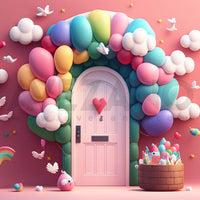 Avezano Pink Doors and Colored Balloons Photography Background-AVEZANO