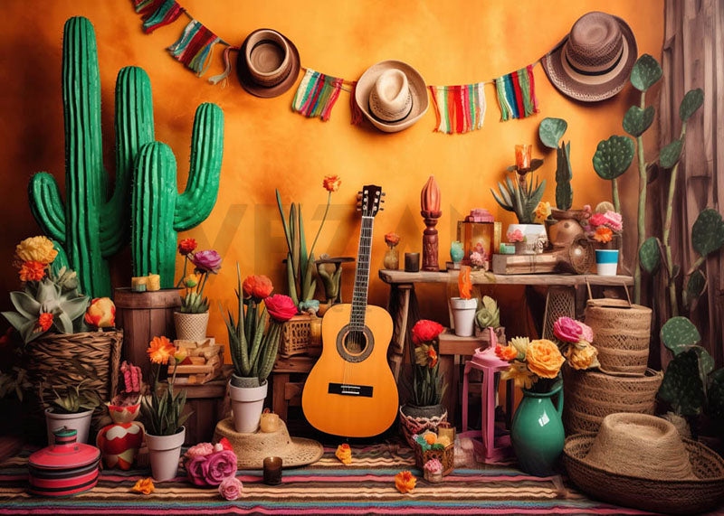 Avezano Guitar Flower Room Birthday Party Photography Background-AVEZANO