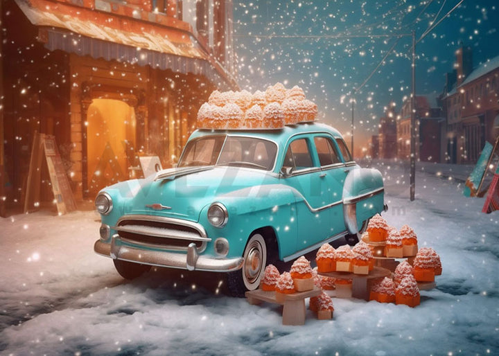 Avezano Snow Blue Car Cake Smash Background Photography Background-AVEZANO