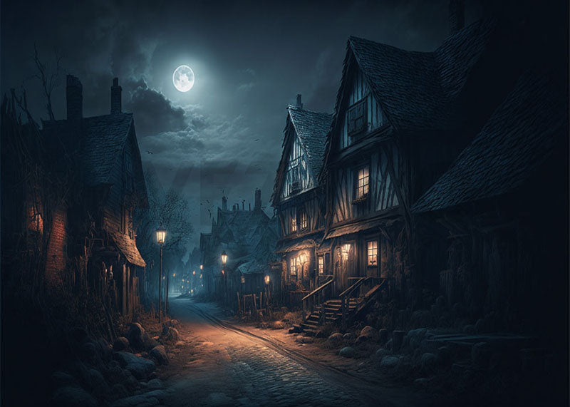 Avezano Halloween Full Moon Town Backdrop for Photography-AVEZANO