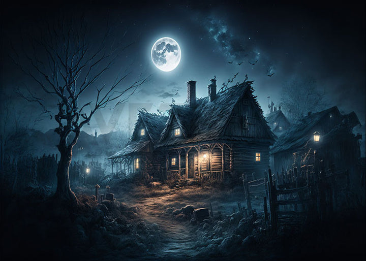 Avezano Halloween Full Moon House Backdrop for Photography-AVEZANO