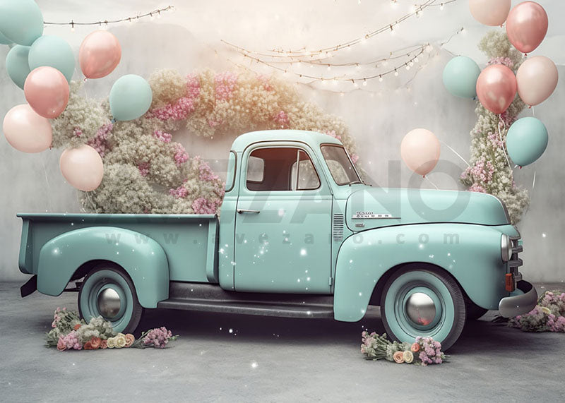 Avezano Blue Pickup Truck Cake Smash Background Photography Background-AVEZANO