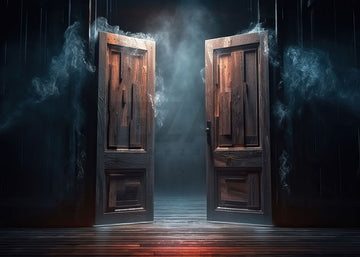 Avezano Halloween Smoke and Wooden Door Backdrop for Photography-AVEZANO