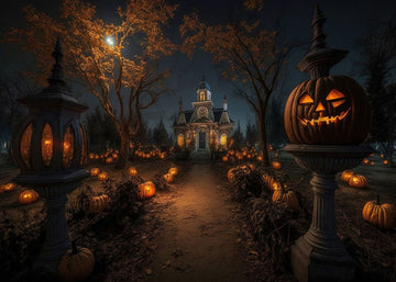 Avezano Halloween Pumpkin Garden Castle Backdrop for Photography-AVEZANO