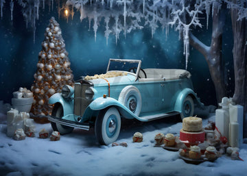 Avezano Christmas Cake and Blue Truck Background Photography Background-AVEZANO