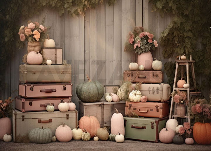 Avezano Autumn Pumpkin and the Suitcase Photography Backdrop-AVEZANO