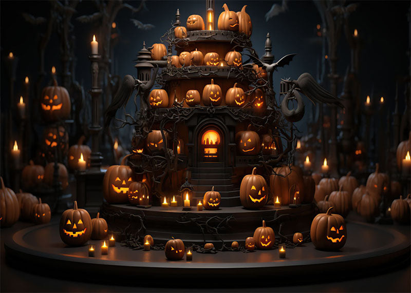 Avezano Halloween Pumpkin Lantern Candle Backdrop for Photography-AVEZANO