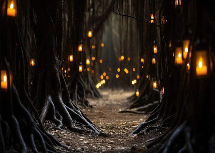 Avezano Halloween Tree Roots and Lights Photography Background-AVEZANO