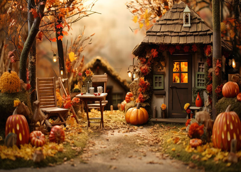 Avezano Halloween Pumpkin Cabin Backdrop for Photography