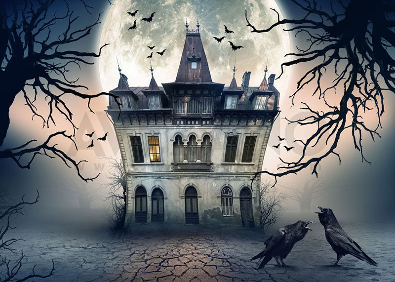 Avezano Halloween Crow Castle Backdrop for Photography