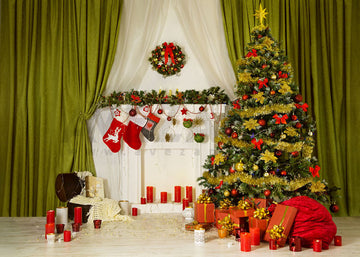 Avezano Christmas Green Curtain Photography Backdrop