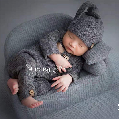 Avezano Newborn 1-Month Milestone Photography Gray Outfit Set with Hat