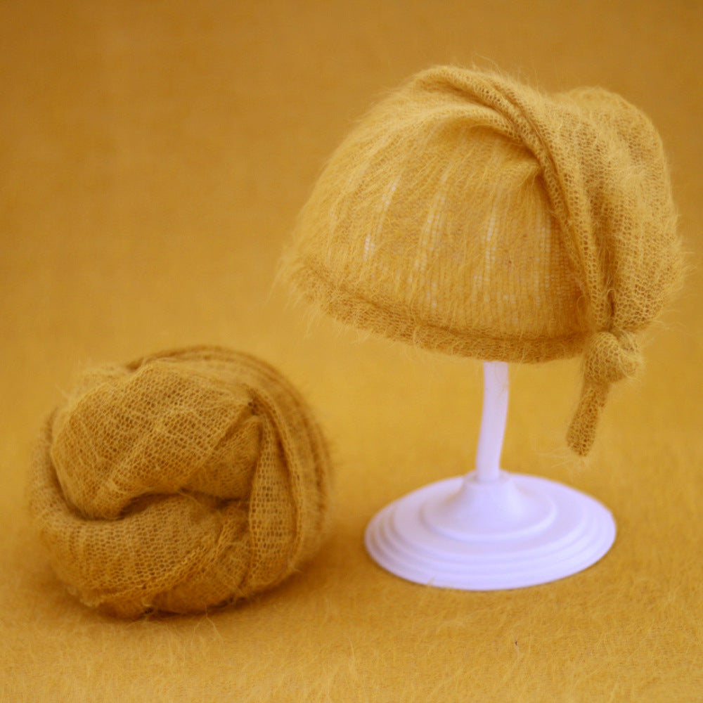 Avezano Wrapped Baby Mohair Knitted Cap and Mohair Wrap Cloth