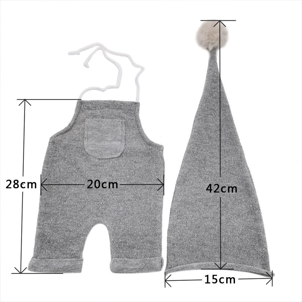 Avezano Newborn Photography Gray Outfit Set with Pom-Pom Hat & Suspender Pants